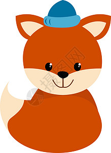 狐狸与白色背景上的野生动物荒野动物园明信片卡片传统帽子邀请函幼兽动物图片