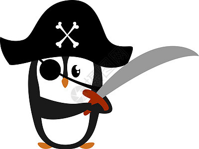 白色背景上的海盗企鹅插画矢量卡通片衬衫打印插图水手孩子男生队长草图航海图片