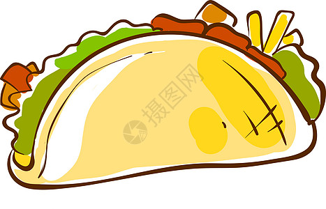 白色背景上的 Taco 平面绘图插图矢量图片