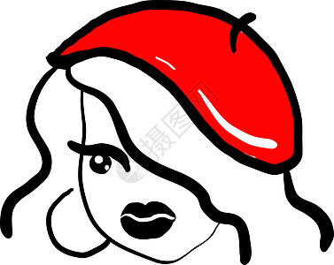 白色背景上戴着红色帽子的女孩女士女性艺术裙子图片