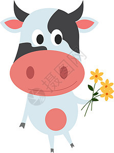 奶牛与在白色背景上尾巴动物绘画艺术乐趣农场奶制品食物黑色哺乳动物图片