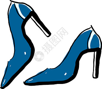 白色背景上的蓝色女人高跟鞋插画矢量图片