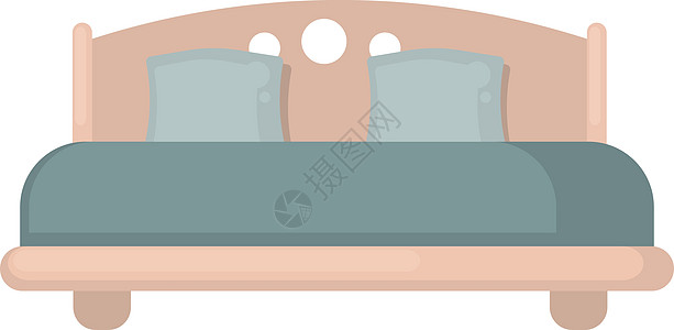 白色背景上的大床等距枕头家具卧室阴影床头家庭卡通片床头板木头图片