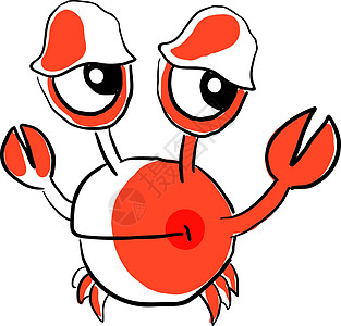 白色背景上的红蟹插图海洋绘画甲壳海鲜动物海滩艺术野生动物红色图片