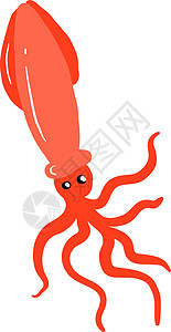 白色背景上的红鱿鱼插画矢量艺术触手插图海鲜动物红色卡通片海洋荒野背景图片