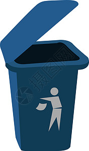 白色背景上的蓝色垃圾桶插画矢量背景图片