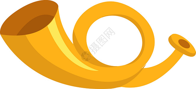 白色背景上的黄色金子喇叭号角黄铜乐器音乐家音乐会管道娱乐玩具图片