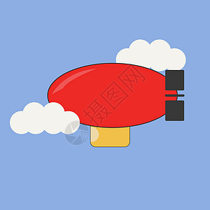 白色背景上的红色飞艇插画矢量插图乐趣空气卡通片运输航班篮子冒险气球蓝色背景图片
