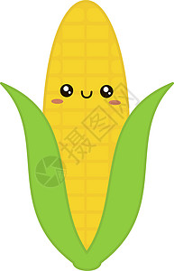 白色背景上的可爱蔬菜卡通片叶子插图漫画植物玉米乐趣食物绿色图片