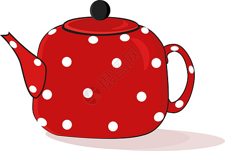 白色背景上的红色炊具家庭时间用具厨房饮料厨具烧水茶壶图片