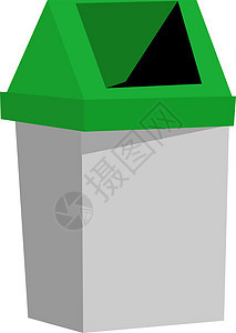 白色背景上的垃圾绿色塑料环境篮子生态垃圾桶金属垃圾箱回收图片