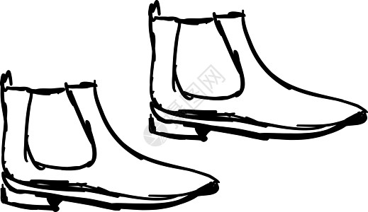 白色背景上的靴子配饰插图男性绘画男人衣服线条卡通片鞋类黑色图片