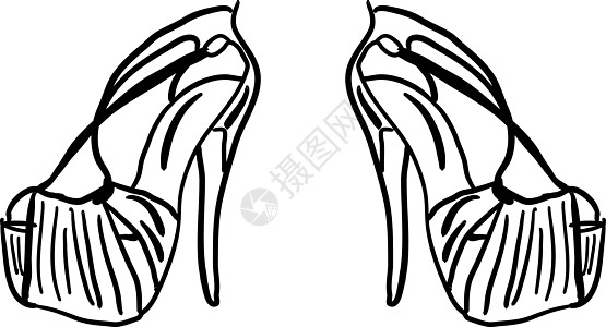 白色背景上的女鞋草图高跟鞋时尚插图脚跟鞋类女性配饰女士黑色图片