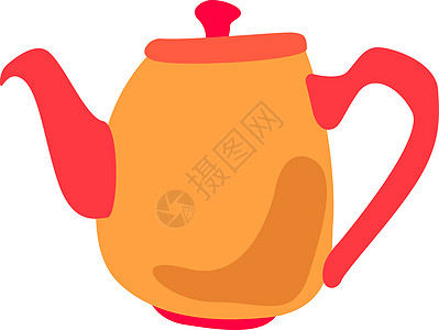 白色背景上的橙色茶壶厨房家庭橙子饮料咖啡烹饪金属食物早餐图片