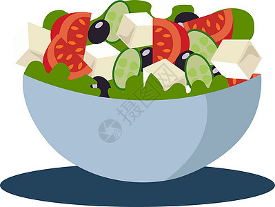 白色背景上的希腊沙拉插画矢量饮食食物蔬菜洋葱绿色盘子黄瓜叶子烹饪沙拉图片