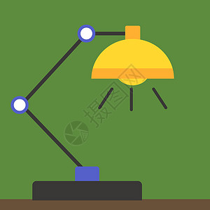 白色背景上的台灯插图矢量桌子聚光灯办公室技术金属桌面工作灯泡家具背景图片