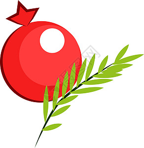 红色炸弹白色背景上的食物种子绿色饮食插图红色热带水果叶子石榴插画