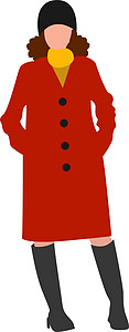 白色背景上穿红色外套的女孩插画矢量图片