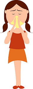 白色背景上的生病女性孩子温度疾病发烧流感女孩病人卡通片医疗图片