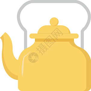 白色背景上的黄色厨房黑色陶瓷茶壶制品卡通片饮料早餐图片