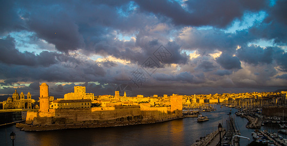 龙口的马赛尔海中地中海海洋外观天空目的地建筑结构城市旅游自然日落历史图片