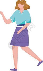 行走自信的女孩平面矢量插图 穿着便装跳舞的女学生 年轻的黑发白人活跃的手势女人孤立的卡通人物在白色背景情绪化衣服全身娱乐青年学生图片