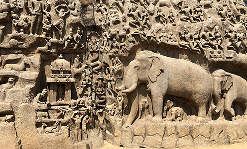 印度泰米尔纳德邦马哈巴利普拉姆帮派的后裔传奇摄影雕塑目的地神话上帝花岗岩故事建筑寺庙图片