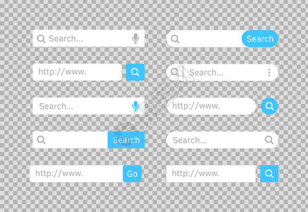 搜索栏 网站 ui 栏设置 搜索网站 应用程序 用户界面和徽标的元素 带有用于网站导航的按钮的矢量搜索形状图片