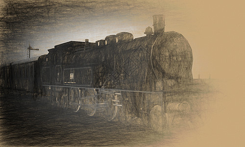 火车的 3d 插图铁路草图涂鸦引擎机车蒸汽绘画运输车辆艺术图片