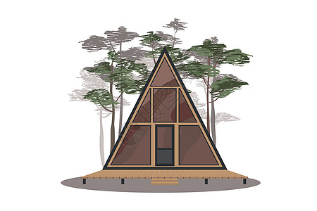 一个框架的小房子 它制作图案在树林里的小屋卡通片建筑日志建筑学森林小木屋房子假期木头窝棚图片