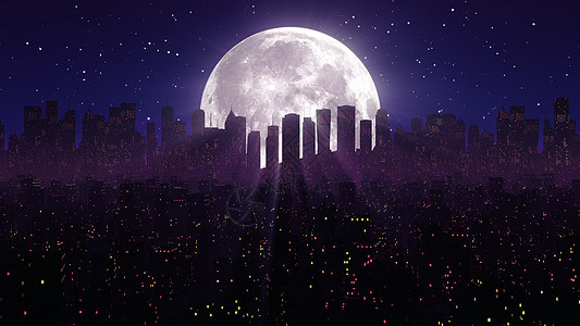 80 年代夜城合成波 VJ 赛博朋克背景与霓虹灯月星图片