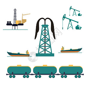 石油工业隔离装饰套装 石油平台和泵船油轮和铁路罐车图片