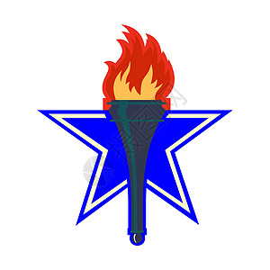 一颗大蓝星背景上燃烧的火炬图标标志图片