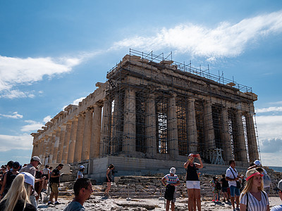 雅典大都会永远是雅典的圣人 阿坦斯 格里肯州 7月30日 2019年柱子日落假期废墟宗教游客城市历史性遗产考古学图片