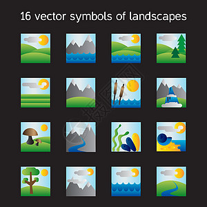 景观图标收藏 自然符号地形地理公园天空旅游植物学场地草地旅行海洋图片