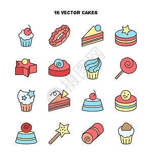 面包店和蛋糕图标的集合 糖果糖se插图甜点纪念日星星食物野餐糕点奶油问候语小吃图片