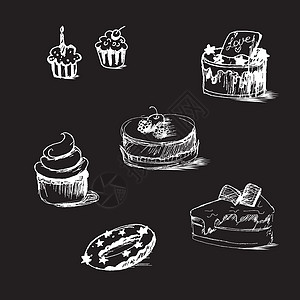 用草图 面包贴纸来说明蛋糕插图星星糖果徽章周年甜点小吃纪念日问候语食物图片