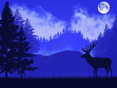 蓝山地貌与鹿的轮廓图片