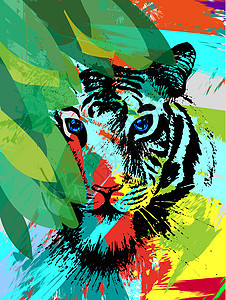休假下的老虎动物危险手绘野生动物眼睛丛林力量流行动物园猎人图片