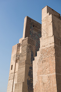 中亚的建筑结构地标蓝色马赛克纪念碑废墟装饰品天空历史旅游帝国图片