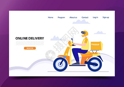 在线交付概念 数字媒体技术登陆页面转型互联网海报物流程序营销商业摩托车经济网站图片