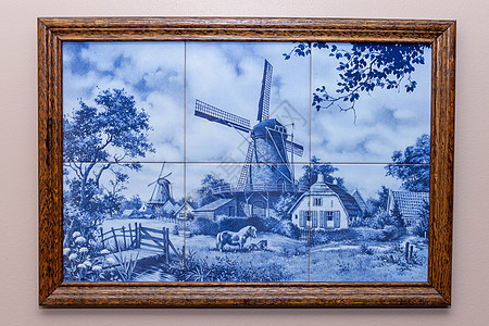 6个Delft Blue牌在一个框中 一个荷兰/Netherl的纪念品图片