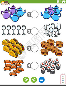 与食物对象更大或更小或相等的教育游戏图片