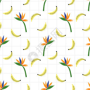 香蕉和天堂鸟花无缝模式图片