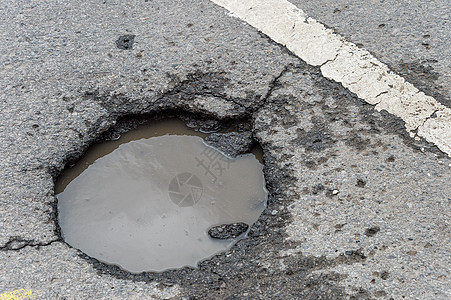 在蒙特利尔填满了水的大圆孔坑洞街道圆圈运输安全损害水坑风化反射圆形危险图片