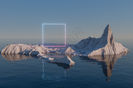 海上雪山岛霓虹广场3d渲染冰山冰川紫色天堂辉光冒险场景气候胰岛环境图片
