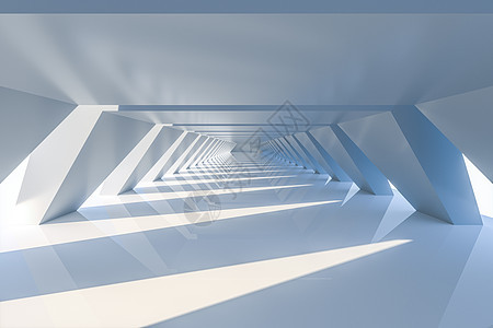 白色六角形隧道现代建筑3d 渲染建筑学水泥几何学技术入口六边形房间阳光地面建造背景图片