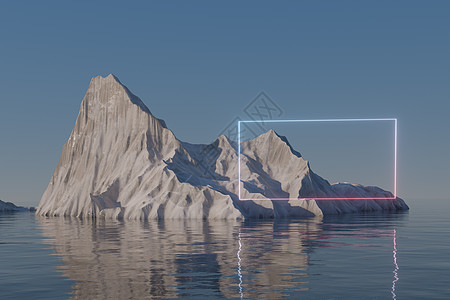 海上雪山岛霓虹广场3d渲染胰岛气候紫色辉光天堂冰川冰山正方形环境场景图片