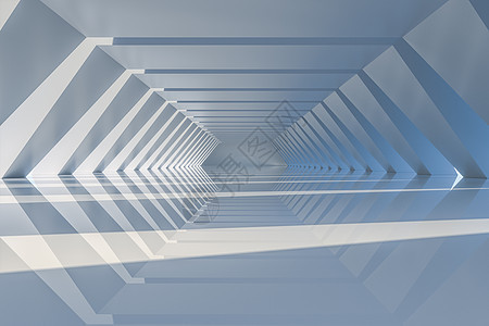 白色六角形隧道现代建筑3d 渲染大厅入口几何学建筑学地面阳光飞船建造走廊水泥背景图片