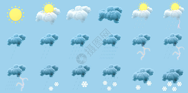 各种天气状况天气预报3d渲染图片